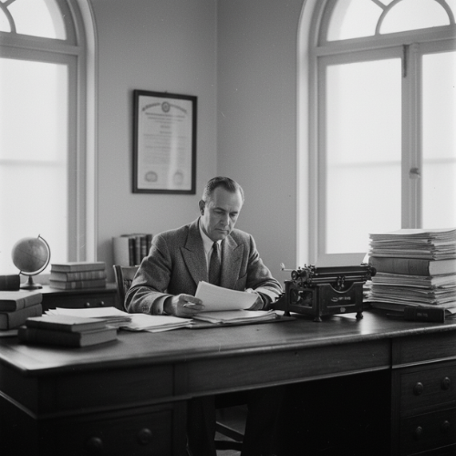 Don Ben Acosta at his desk in the 1930s - The foundation of integrity